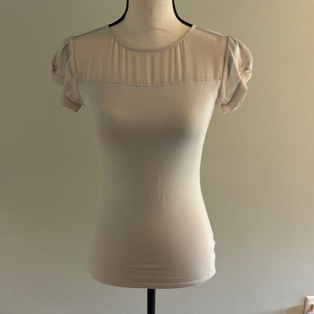 Express Cream Fitted Cap Sleeve Blouse